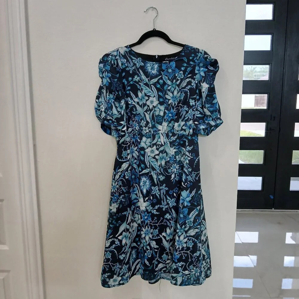 Vintage / fairy silky floral blue dress Size small